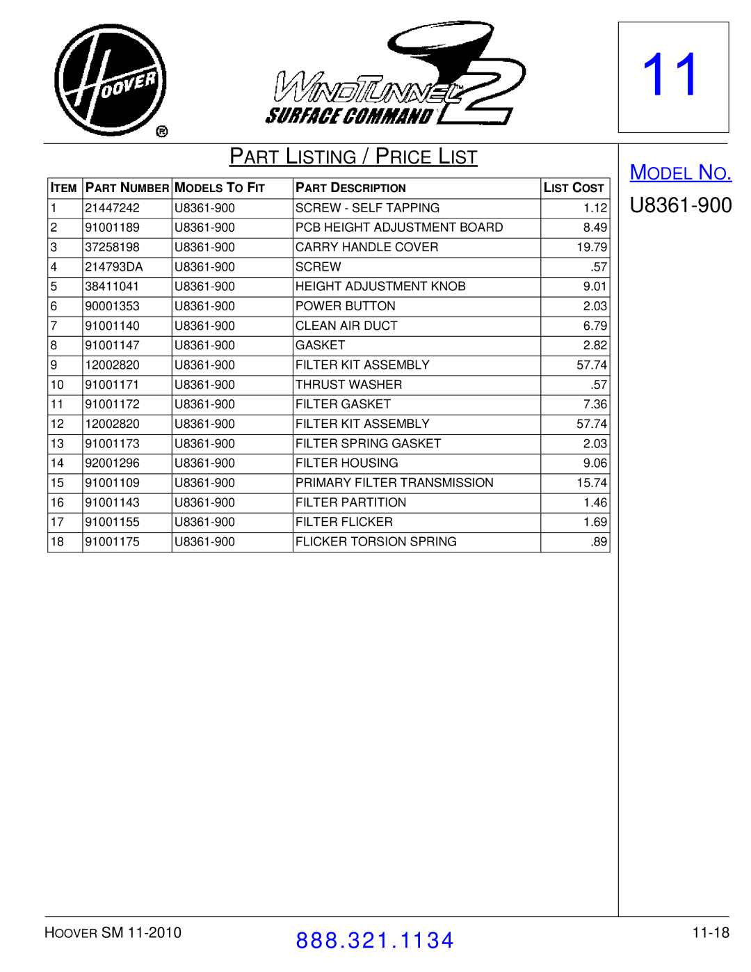 Hoover F7412900 manual 11-18 