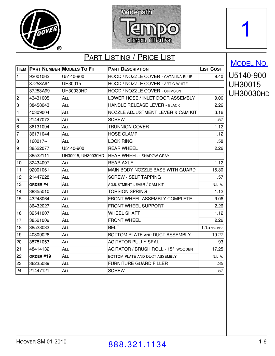 Hoover F7412900 manual UH30030HD 