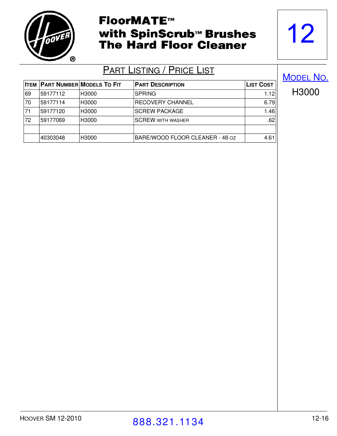 Hoover F7412900 manual 12-16 