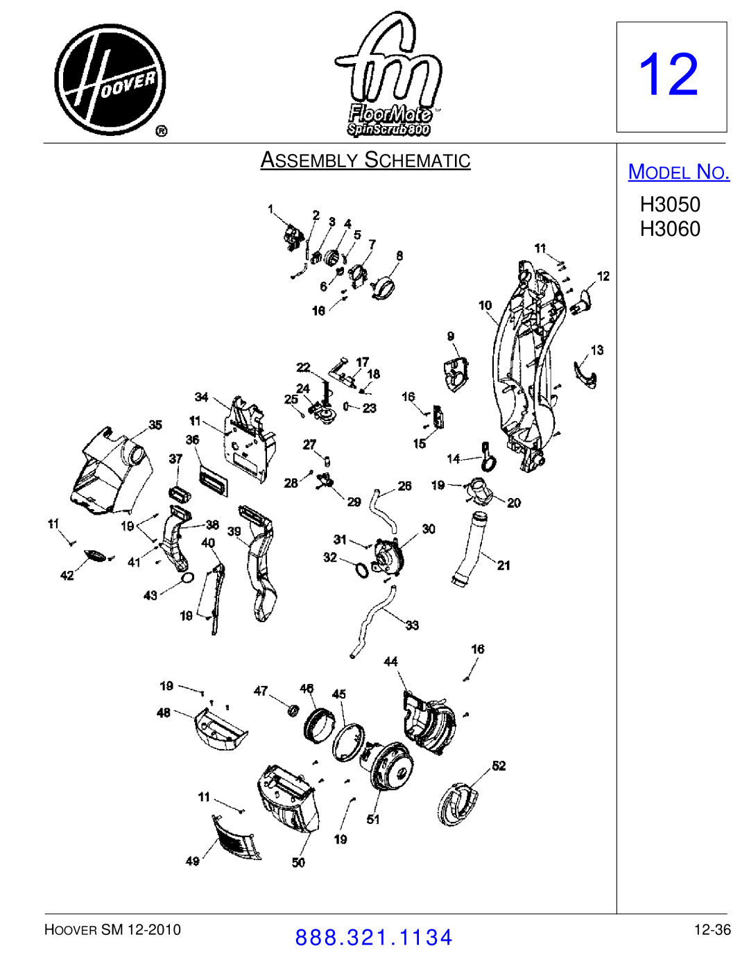 Hoover F7412900 manual H3050 H3060 