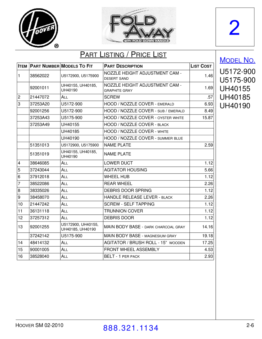 Hoover F7412900 manual Nozzle Height Adjustment CAM 