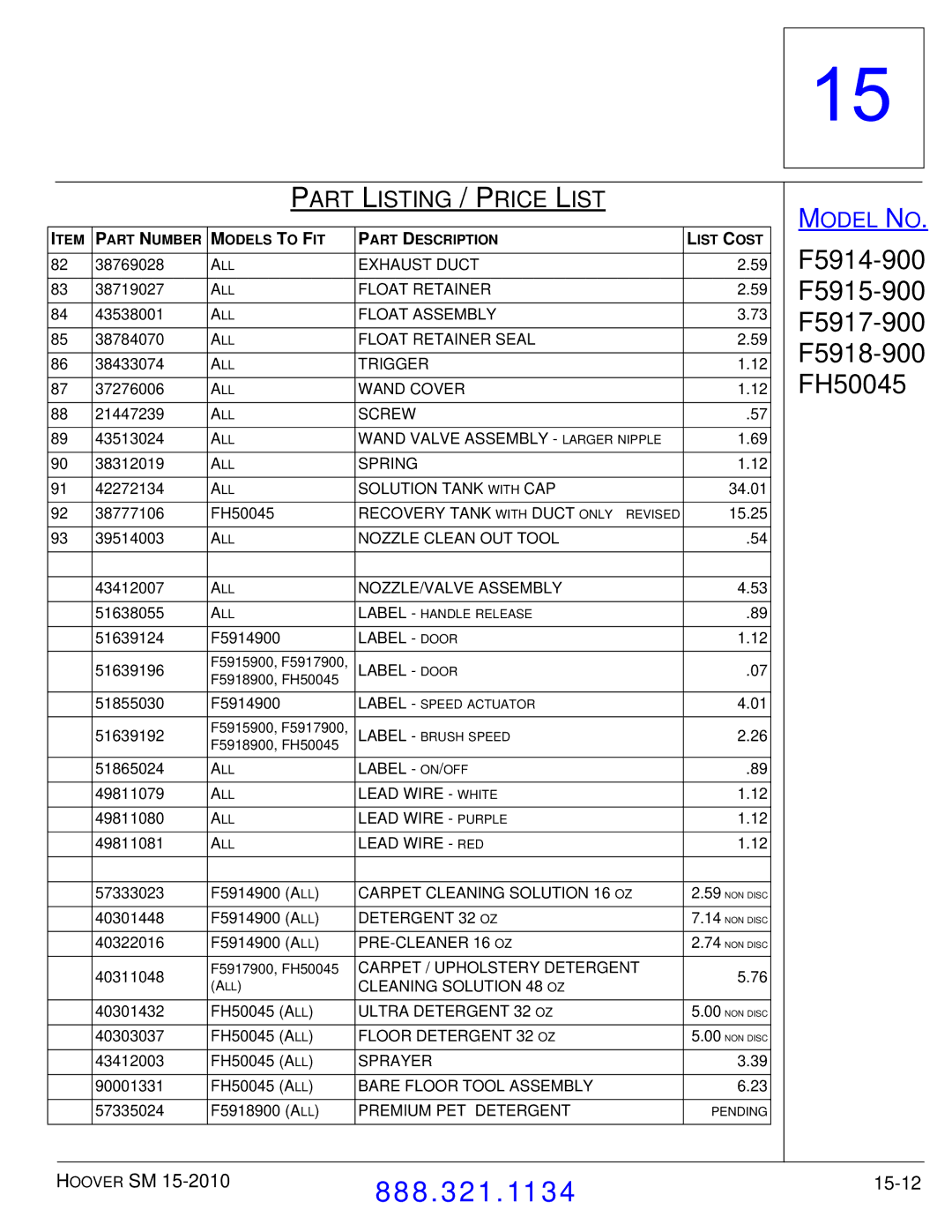 Hoover F7412900 manual 15-12 