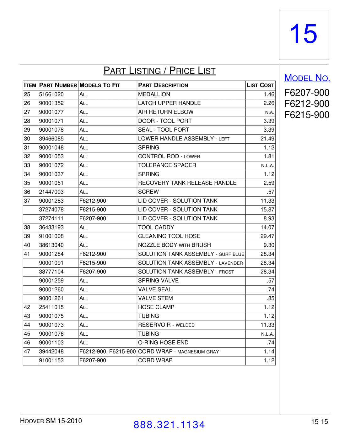 Hoover F7412900 manual 15-15 