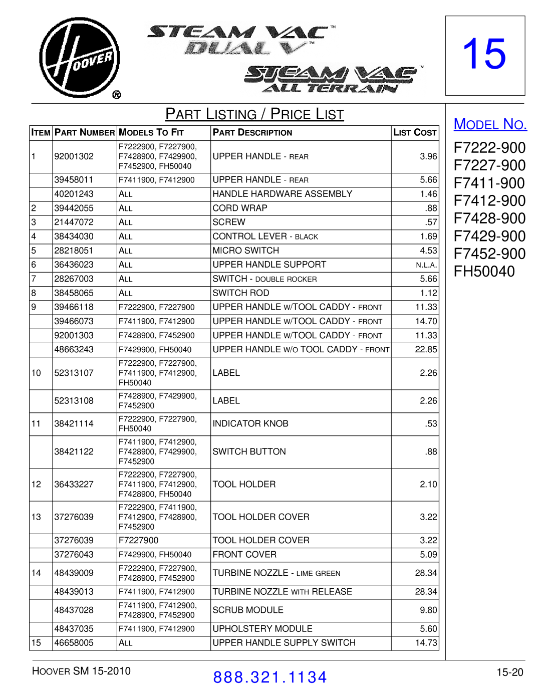 Hoover F7412900 manual 15-20 