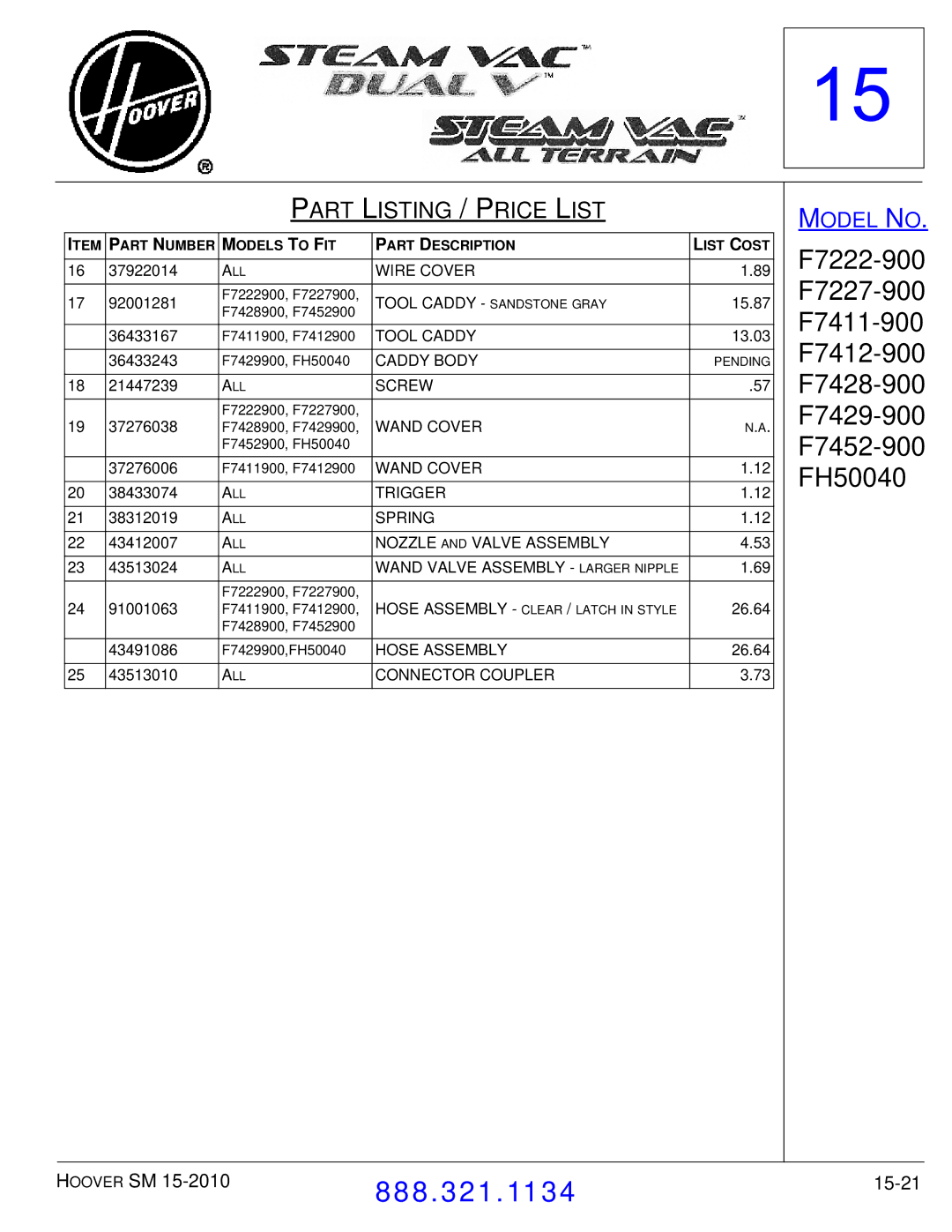 Hoover F7412900 manual 15-21 