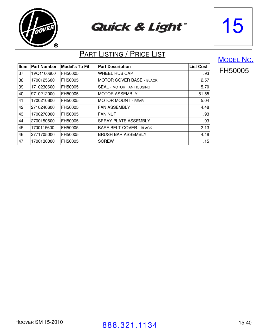 Hoover F7412900 manual 15-40 