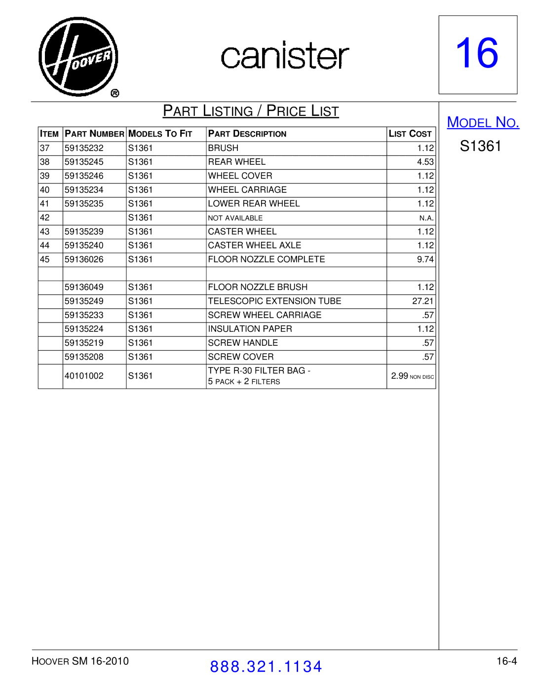 Hoover F7412900 manual 16-4 