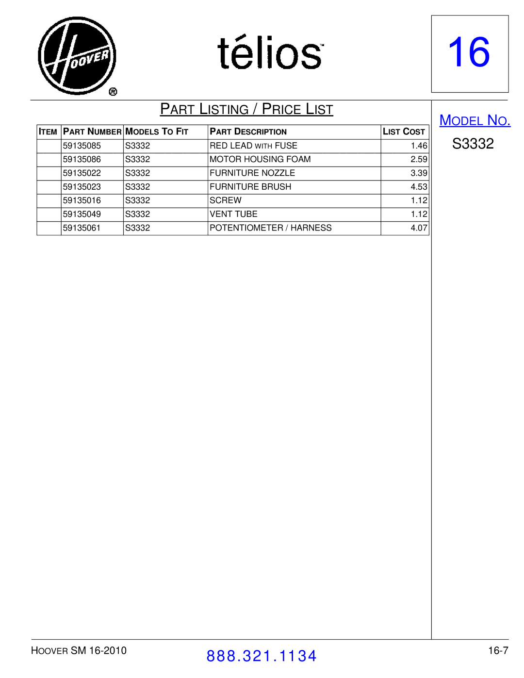 Hoover F7412900 manual 16-7 