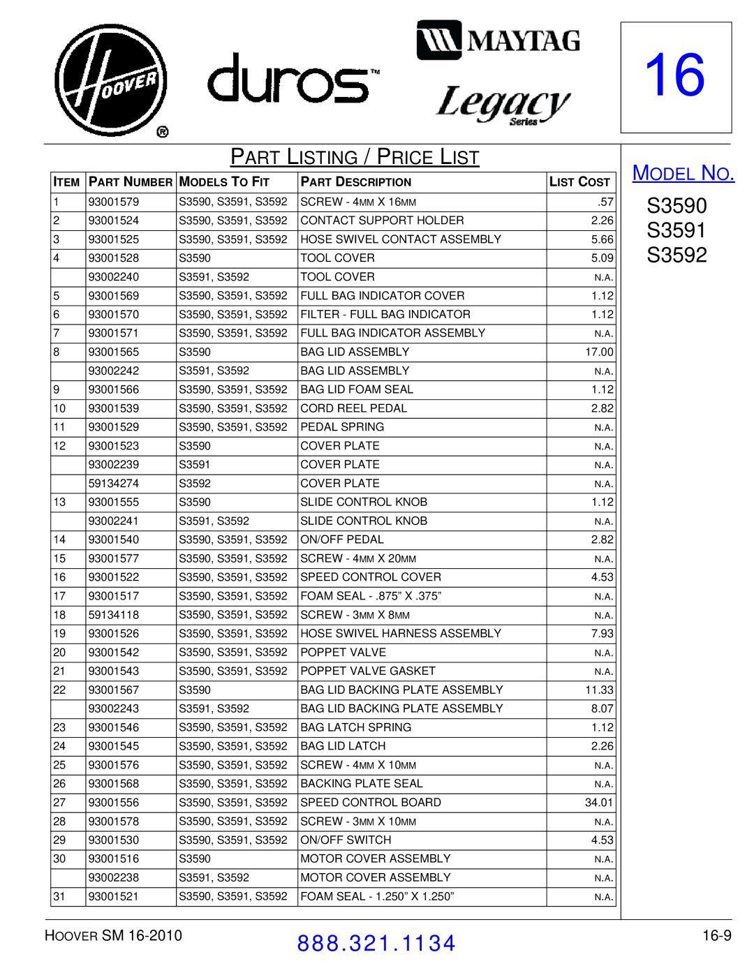 Hoover F7412900 manual 16-9 