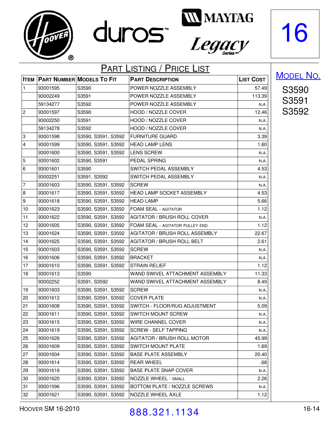 Hoover F7412900 manual 16-14 