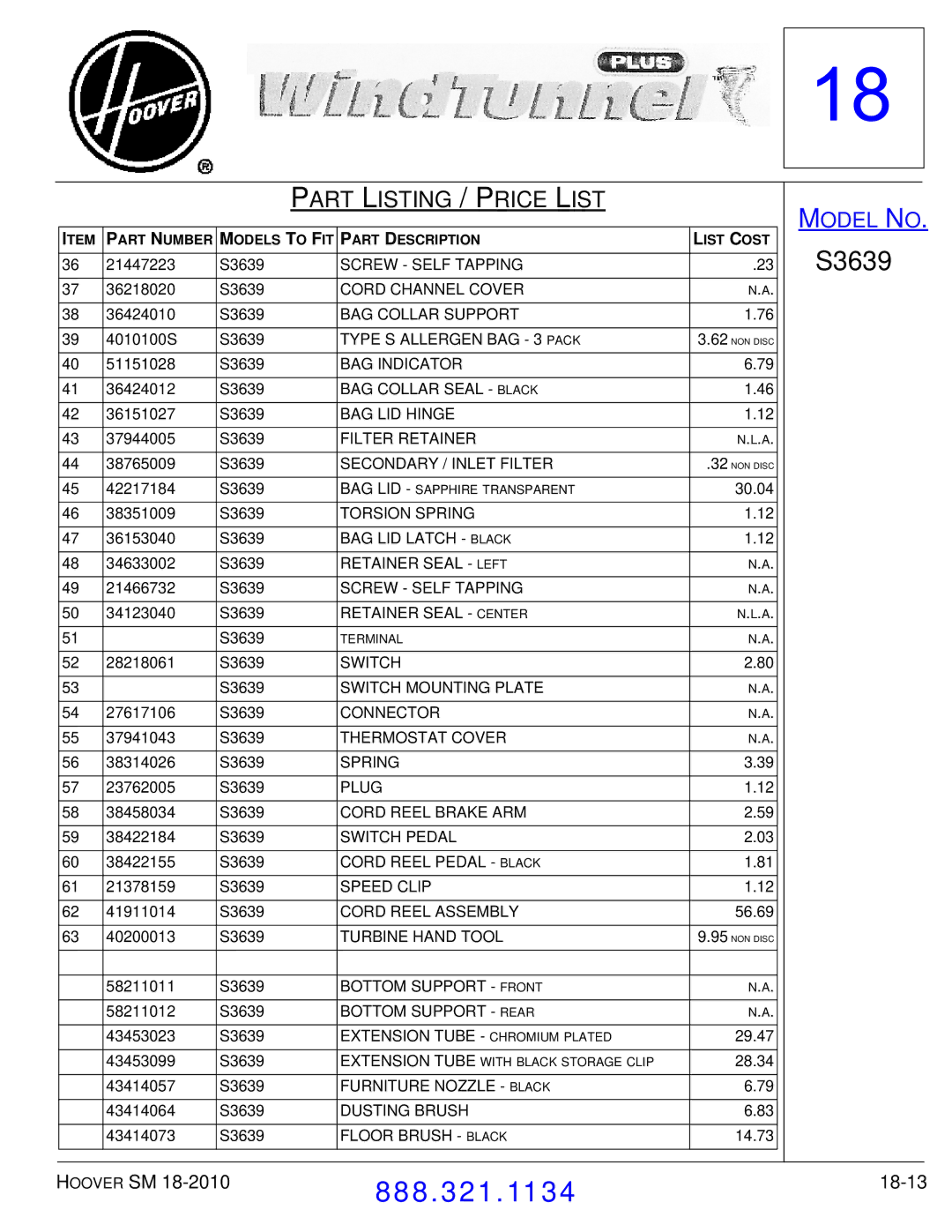 Hoover F7412900 manual 18-13 