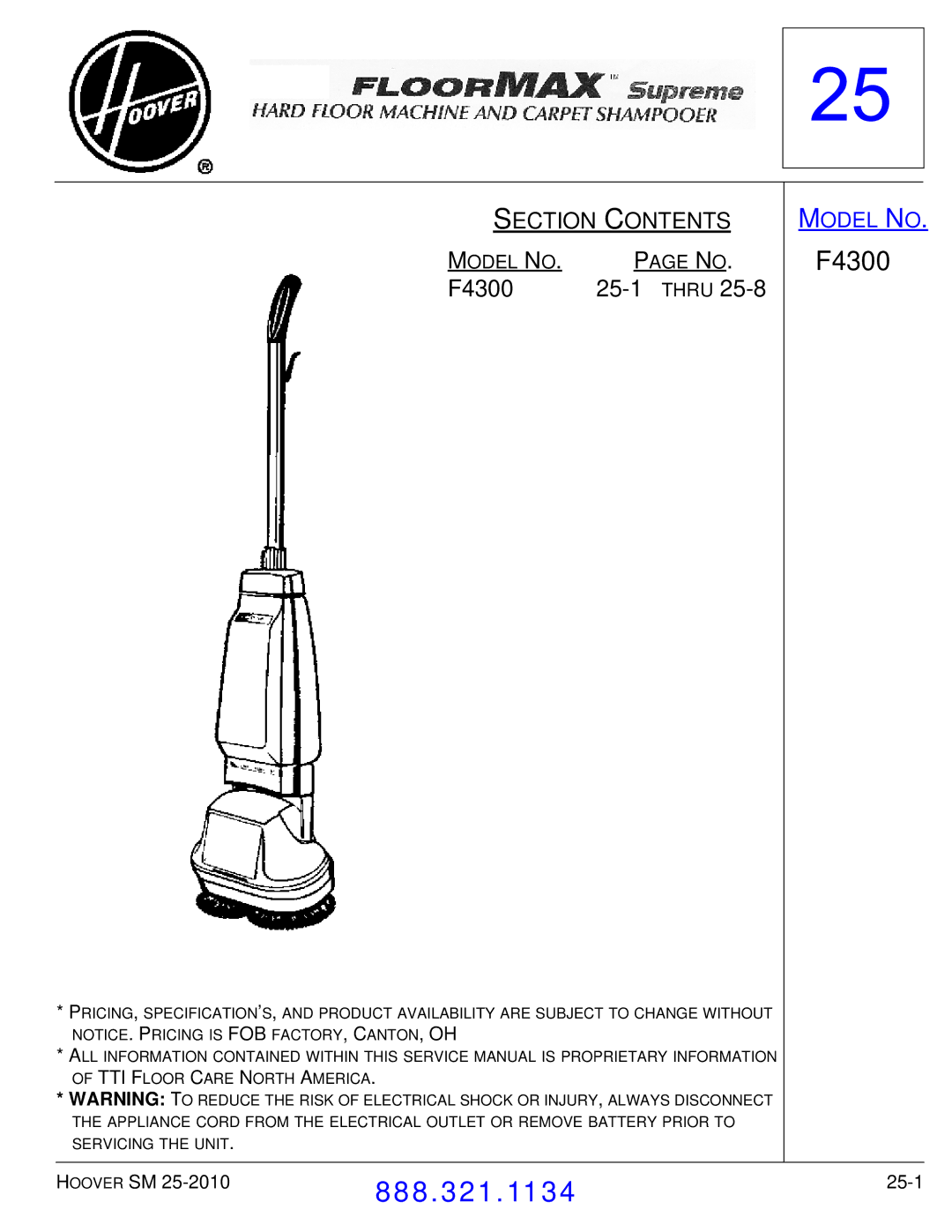 Hoover F7412900 manual F4300 Thru 