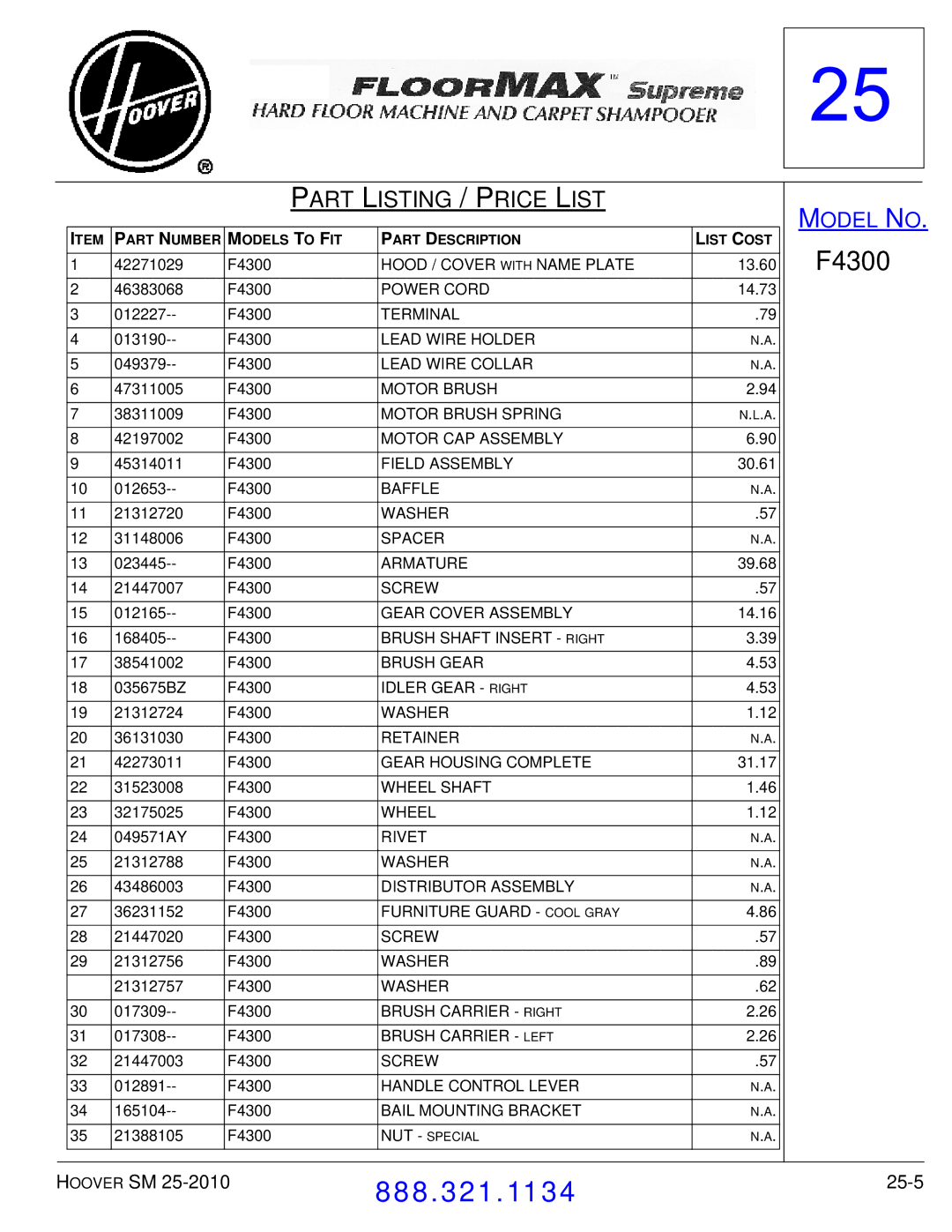 Hoover F7412900 manual 25-5 