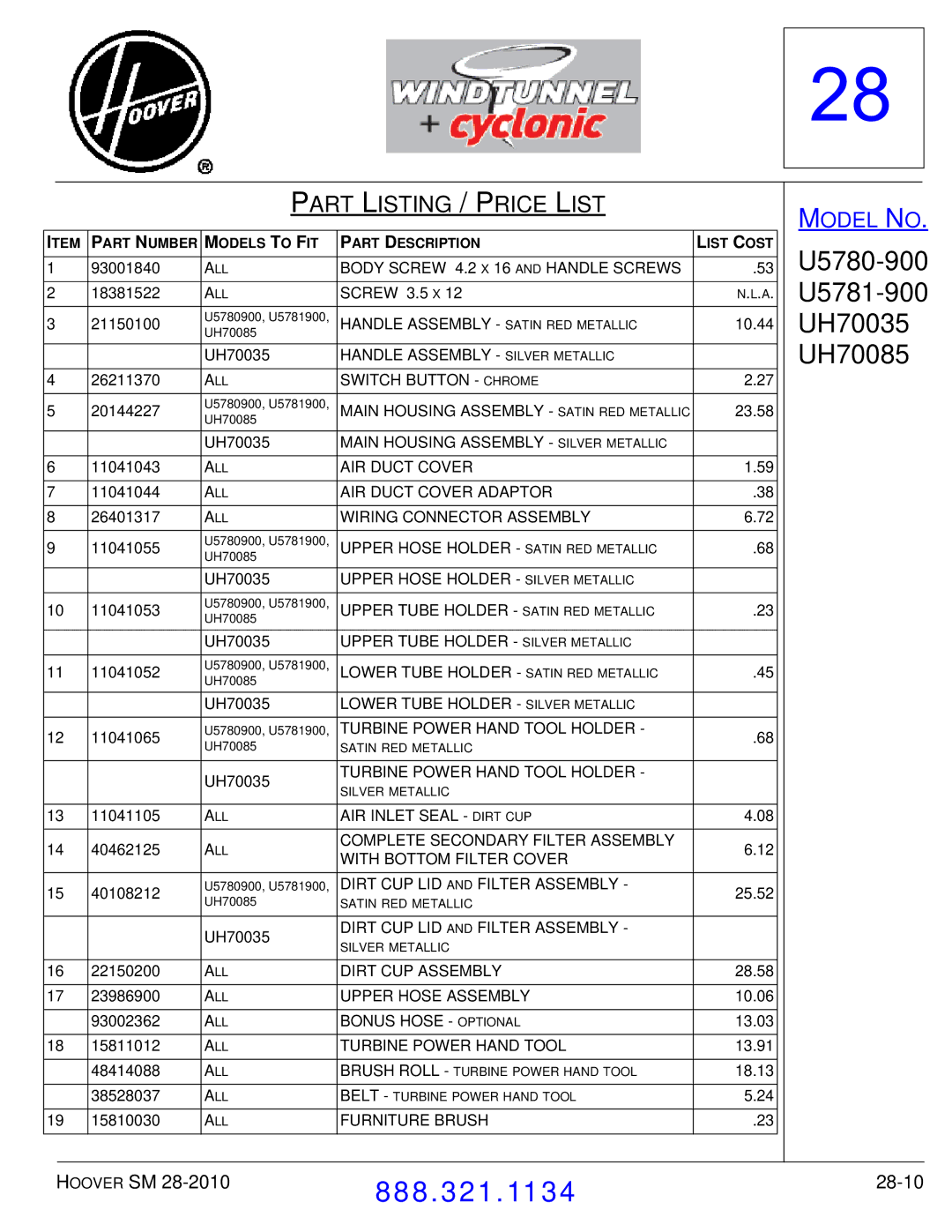 Hoover F7412900 manual 28-10 