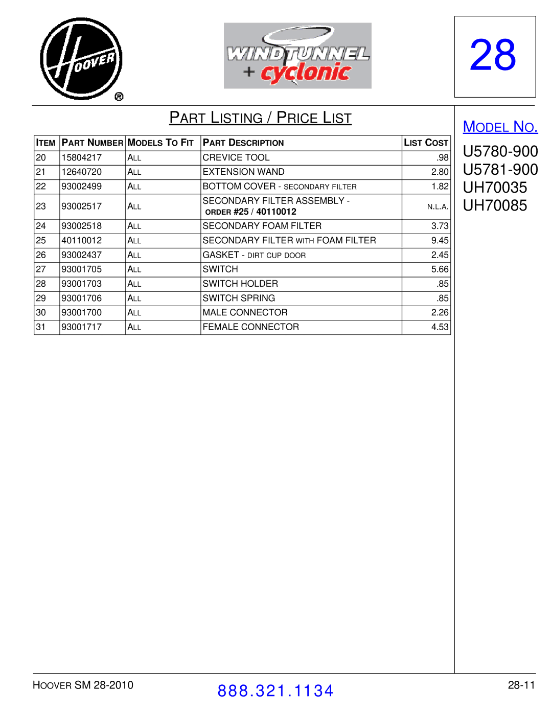 Hoover F7412900 manual 28-11 