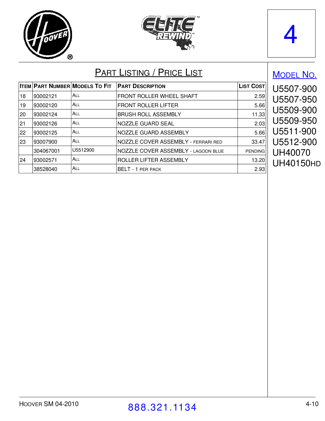 Hoover F7412900 manual 93002121 