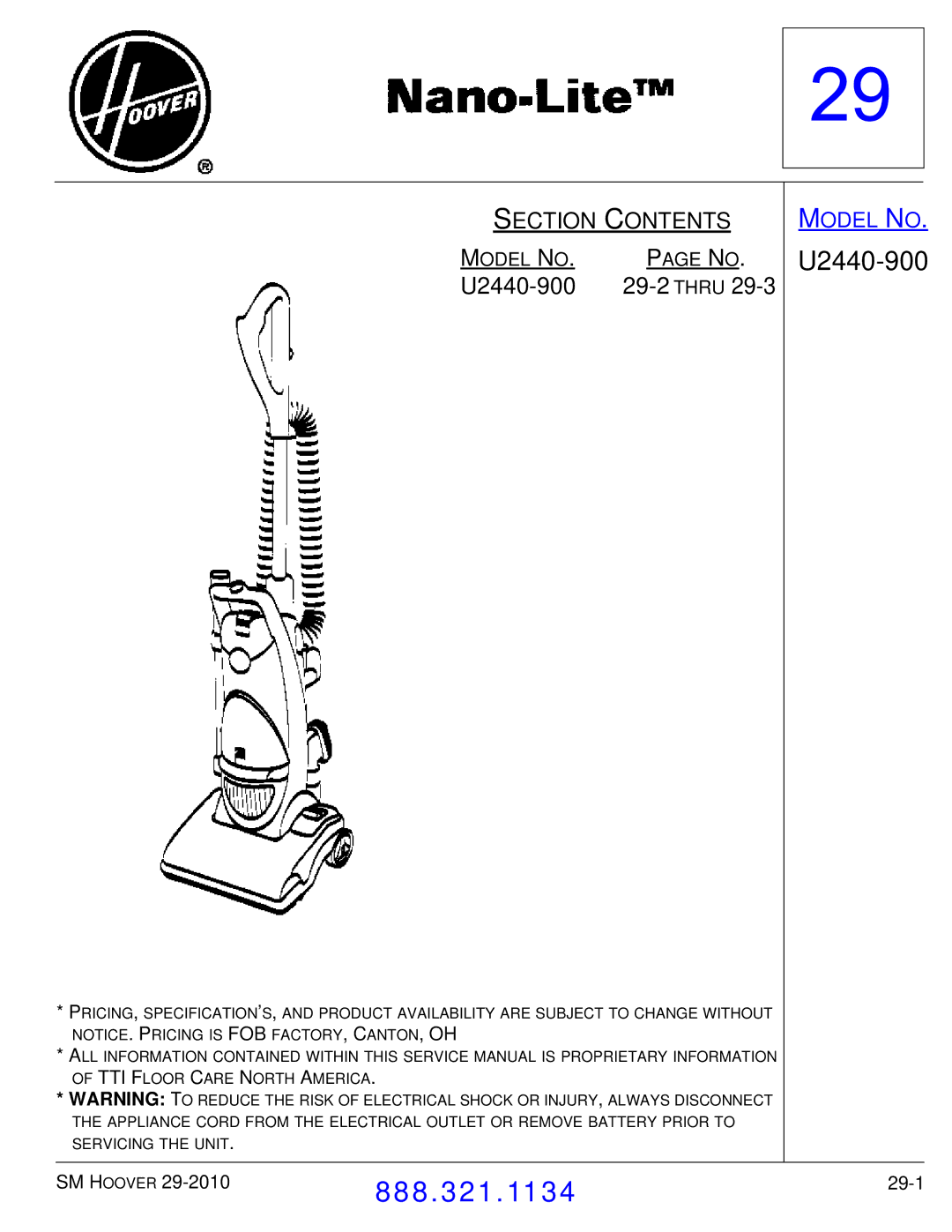 Hoover F7412900 manual U2440-900, Thru 