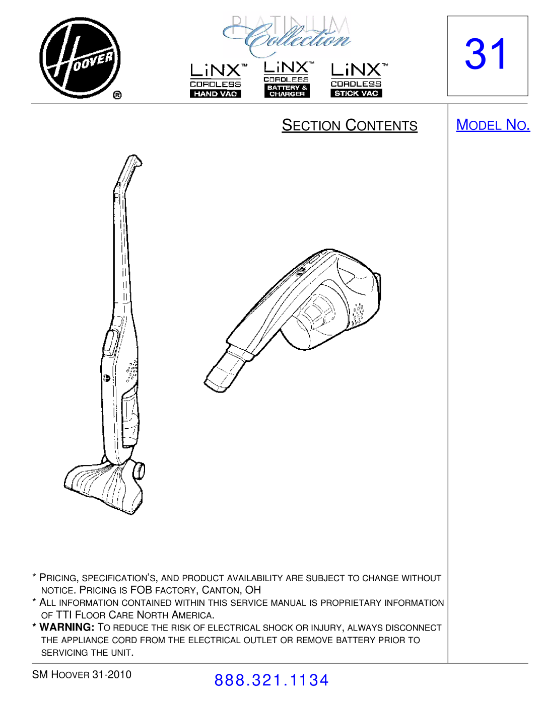 Hoover F7412900 manual BH50010 Thru BH50015 BH50005 31-6 