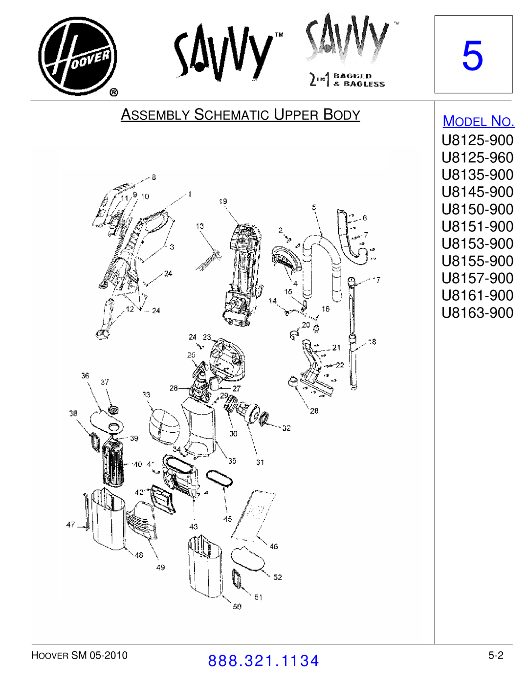 Hoover F7412900 manual Assembly Schematic Upper Body 