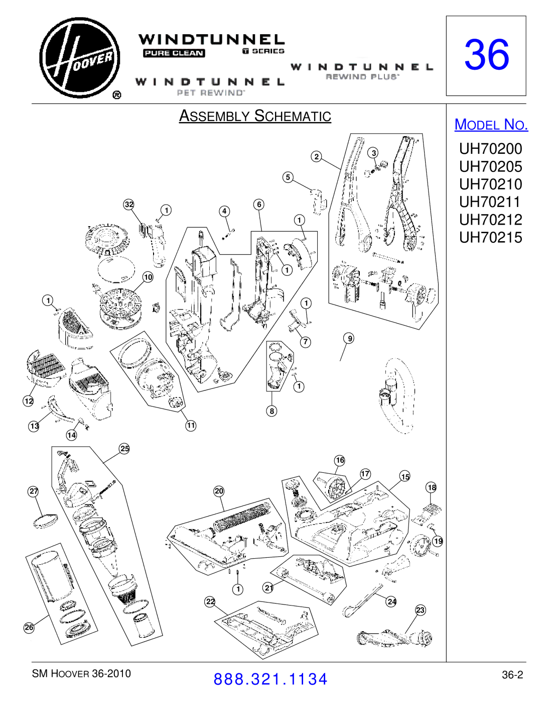 Hoover F7412900 manual UH70200 UH70205 UH70210 UH70211 UH70212 UH70215 