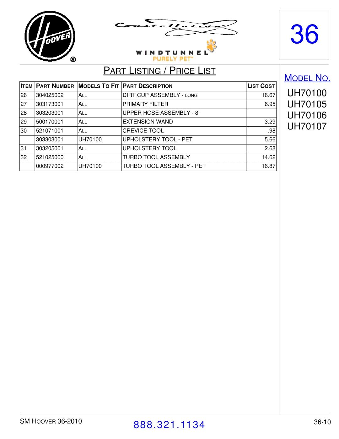 Hoover F7412900 manual 36-10 