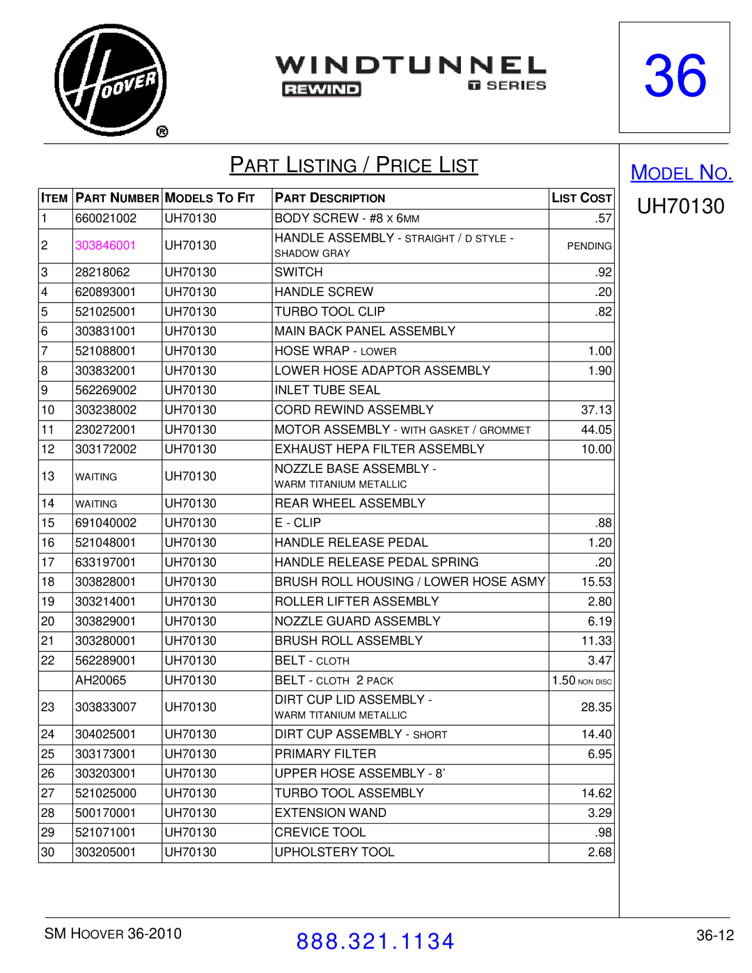 Hoover F7412900 manual 36-12 