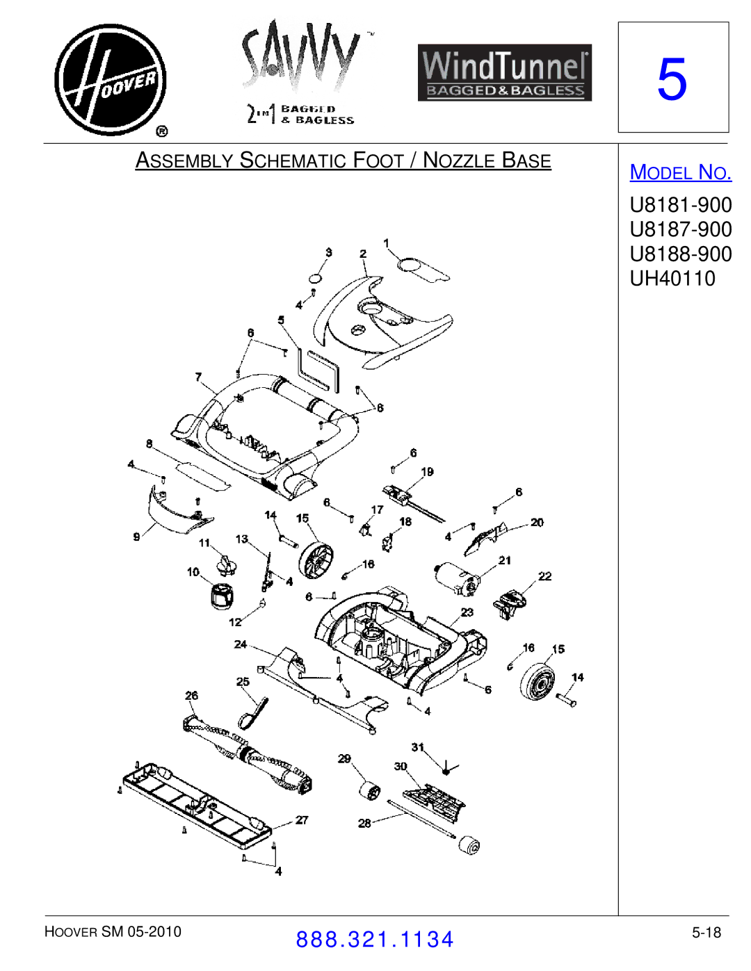 Hoover F7412900 manual Assembly Schematic Foot / Nozzle Base 