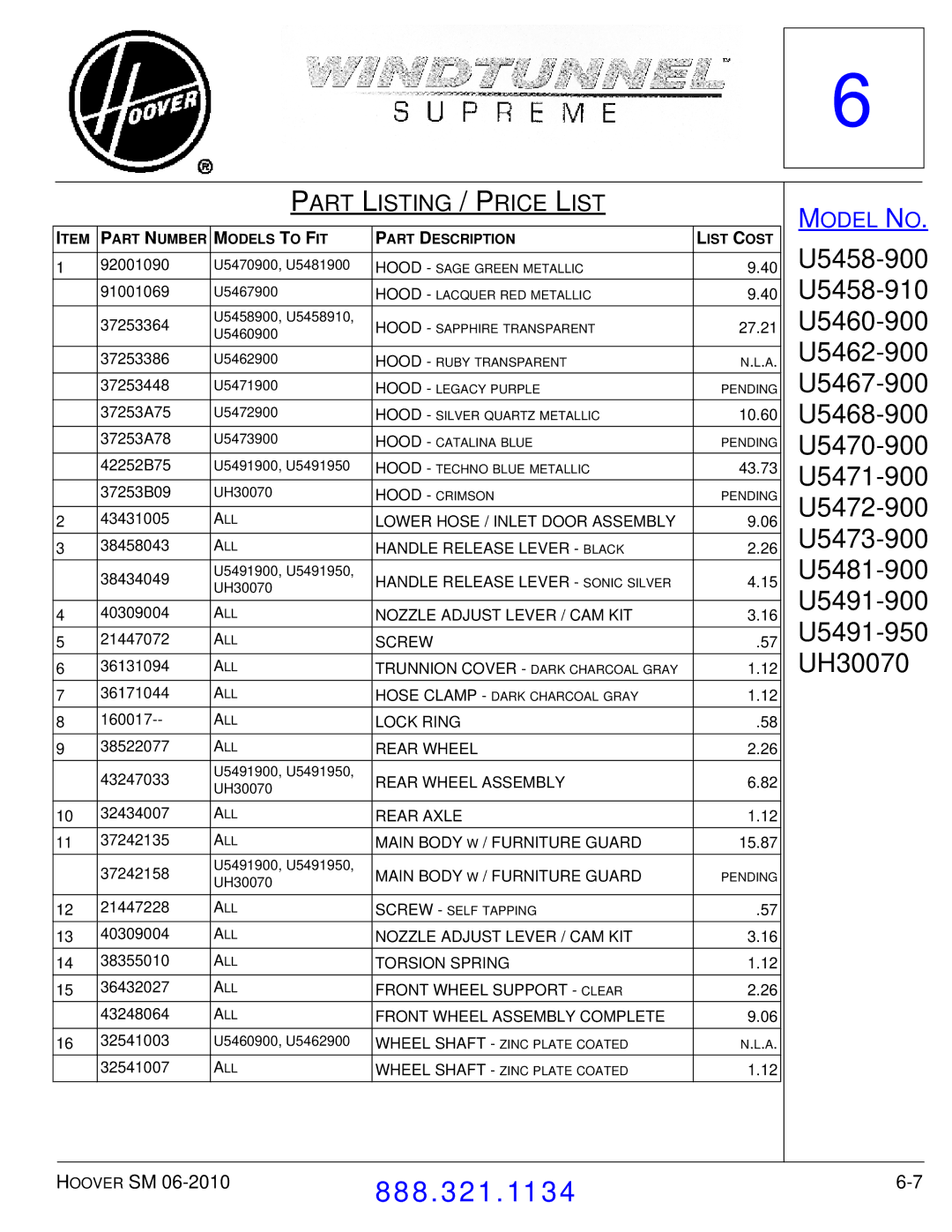 Hoover F7412900 manual 43.73 U5471-900 PENDING9.06 U5472-900 