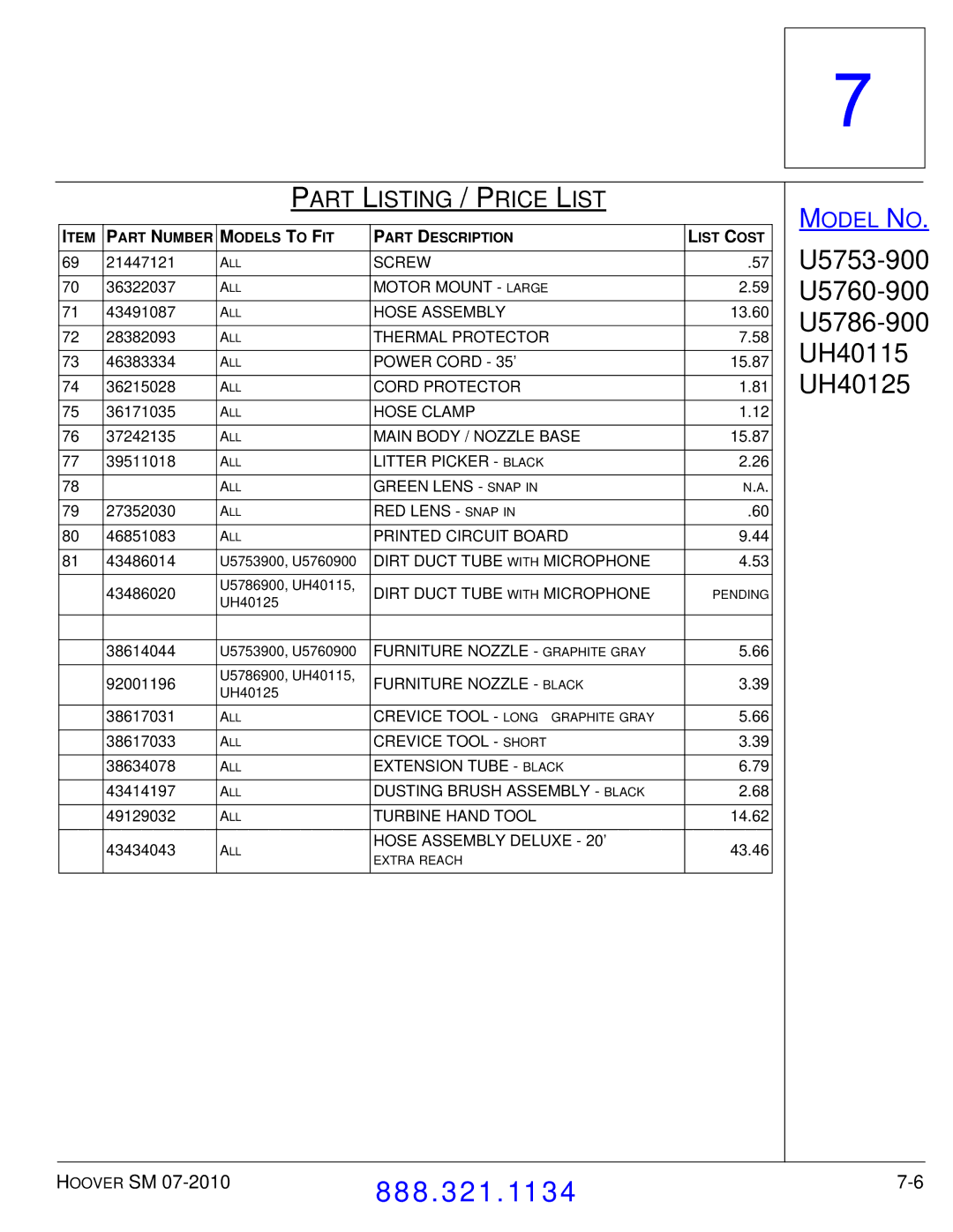 Hoover F7412900 manual 13.60 15.87 