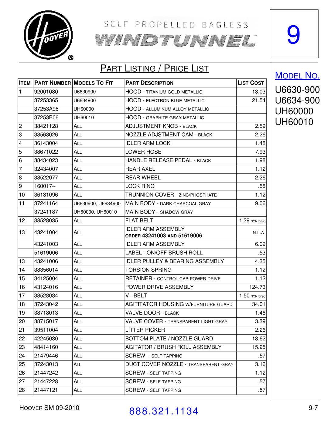 Hoover F7412900 manual Order 43241003 