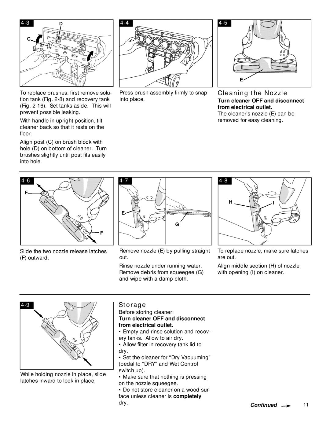 Hoover FloorMATETM The Hard Floor Cleaner owner manual Cleaning the Nozzle, Storage 