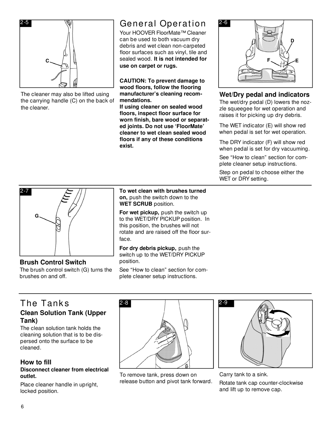 Hoover FloorMATETM The Hard Floor Cleaner owner manual General Operation, Tanks 