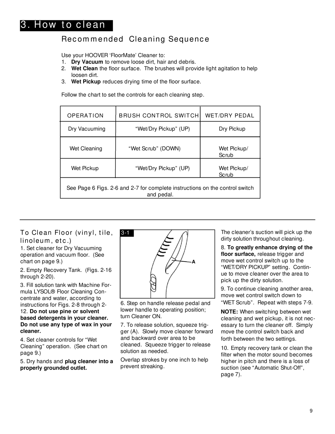 Hoover FloorMATETM The Hard Floor Cleaner owner manual How to clean, To Clean Floor vinyl, tile, linoleum, etc 