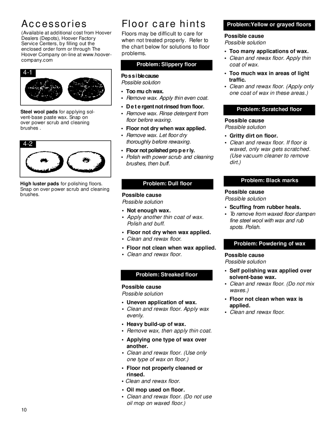 Hoover FloorMAX Supreme owner manual Accessories, Floor care hints 