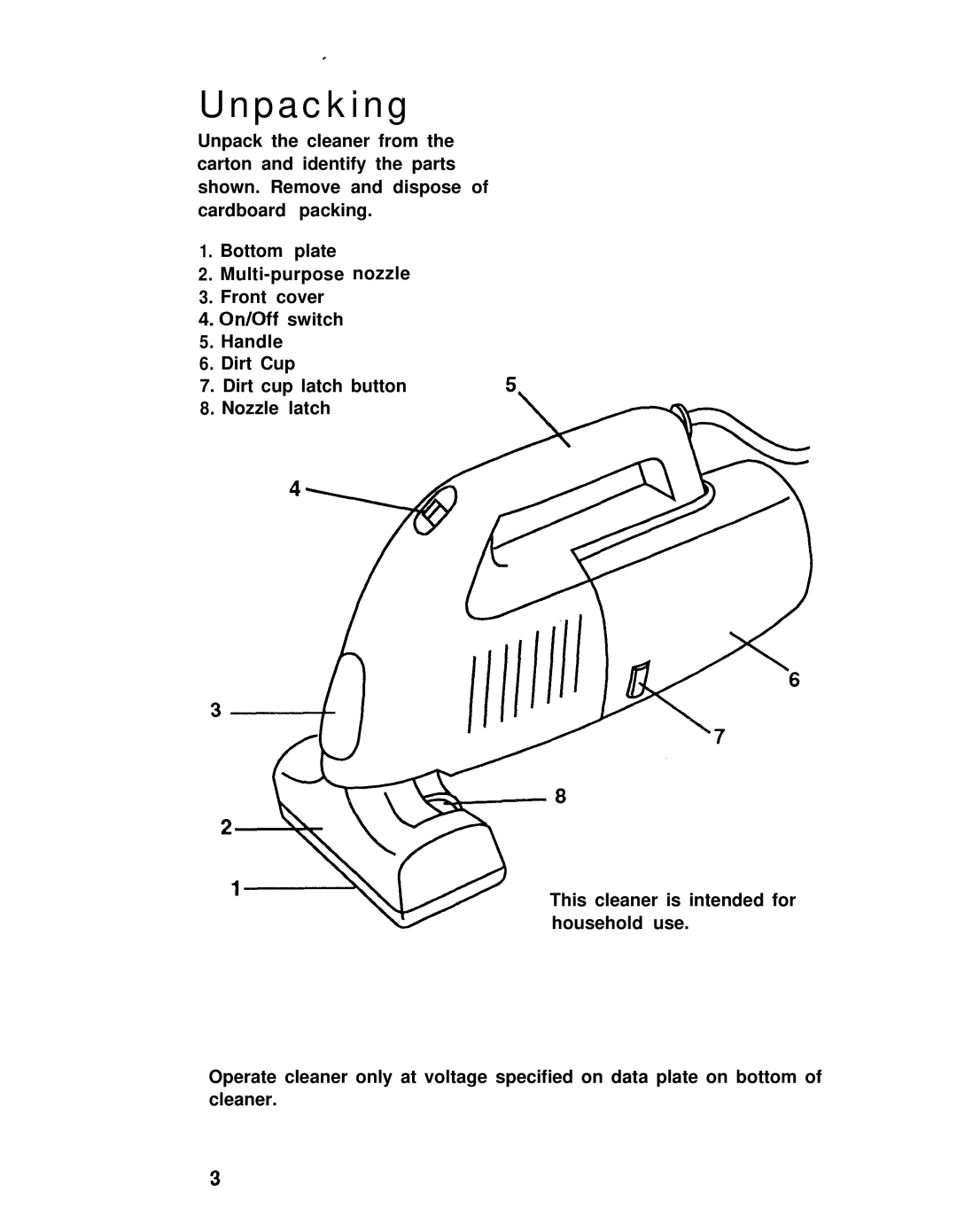 Hoover Hand-held Vacuum Cleaner manual Unpacking 