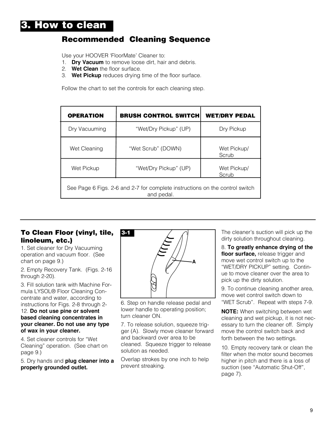 Hoover Hard Floor Cleaner owner manual How to clean, To Clean Floor vinyl, tile, linoleum, etc 