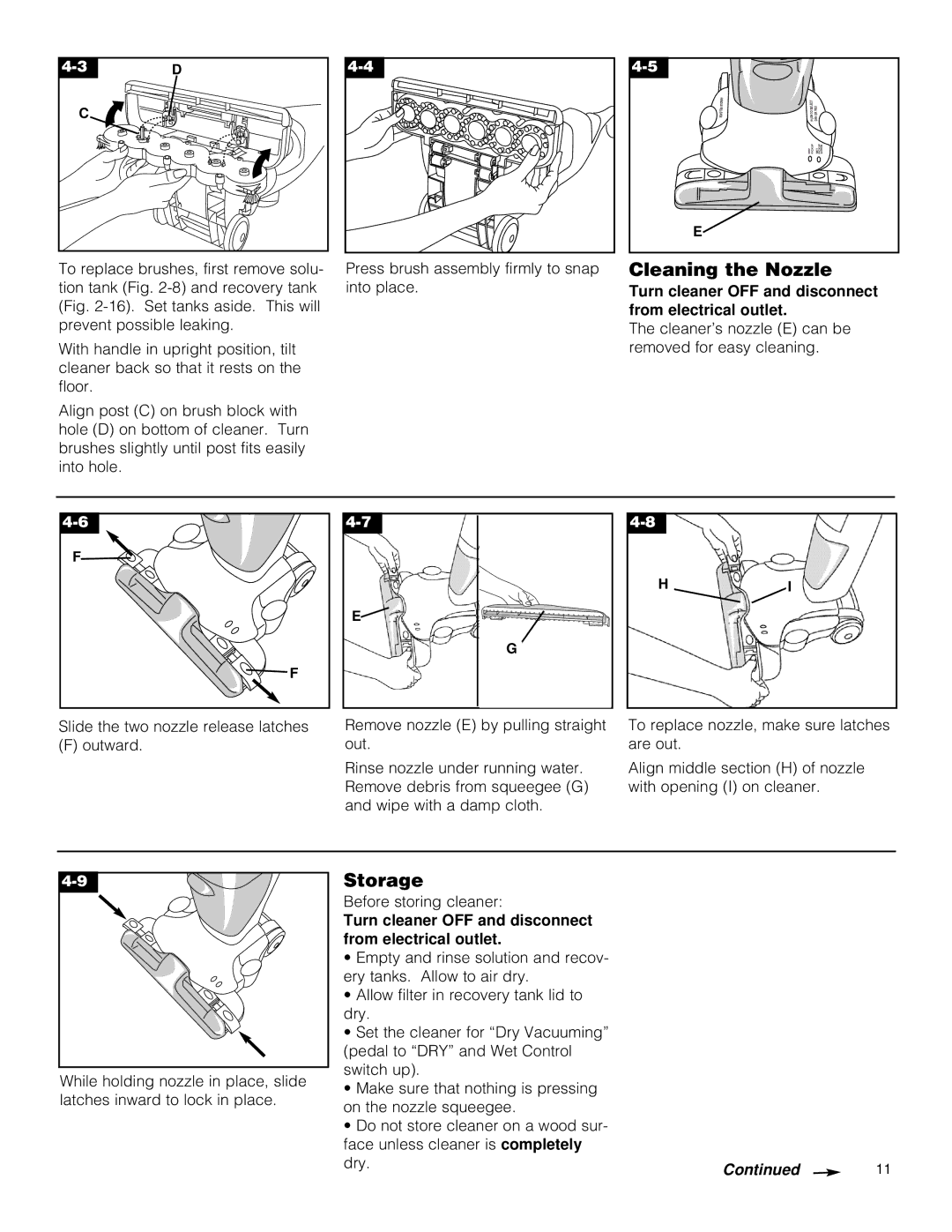 Hoover Hard Floor Cleaner owner manual Cleaning the Nozzle, Storage 