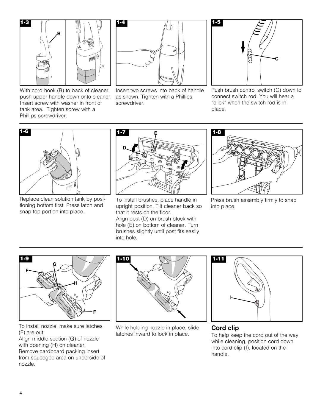 Hoover Hard Floor Cleaner owner manual Cord clip 