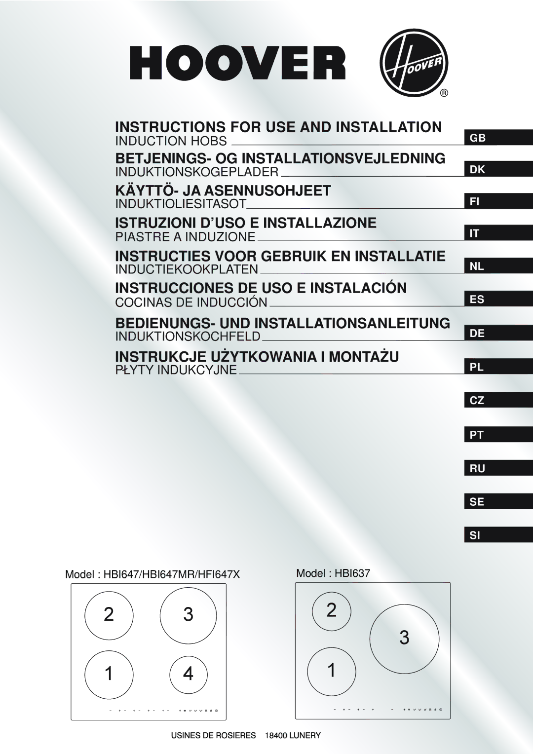 Hoover HBI637, HBI647MR, HFI647X manual Instrukcje Uzytkowania I Montazu, Lyty Indukcyjne 