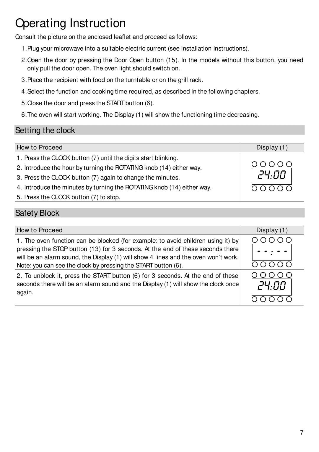 Hoover HBM 205 X operation manual Operating Instruction, Setting the clock, Safety Block 