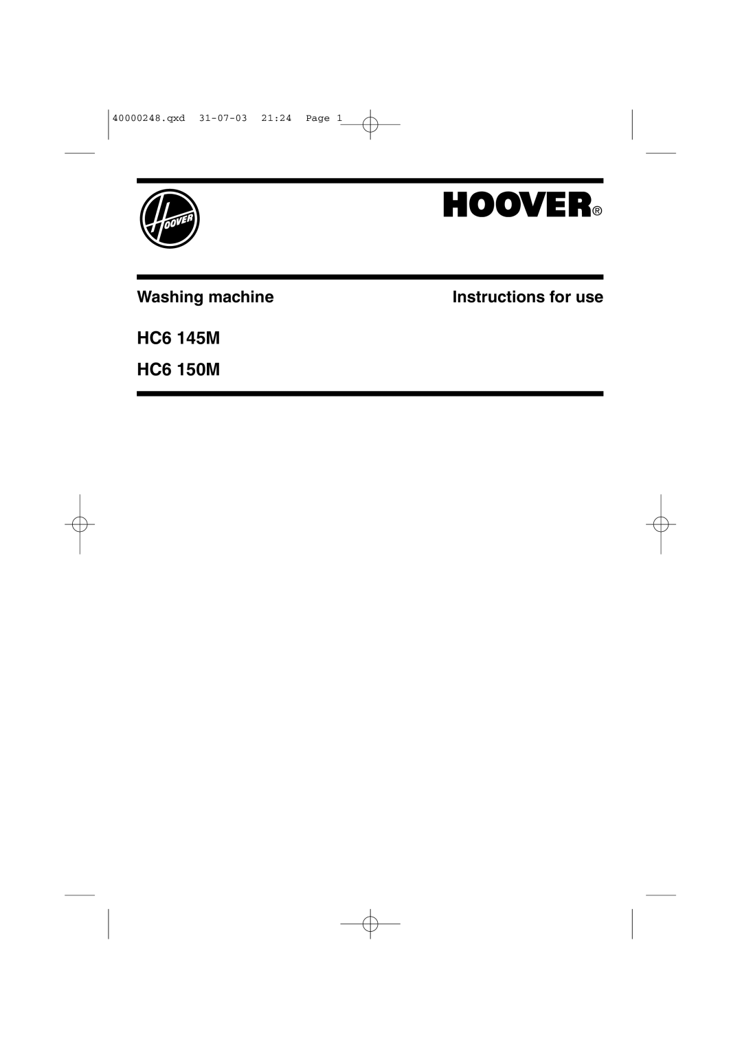 Hoover HC6 145M, HC6 150M manual Washing machine Instructions for use 