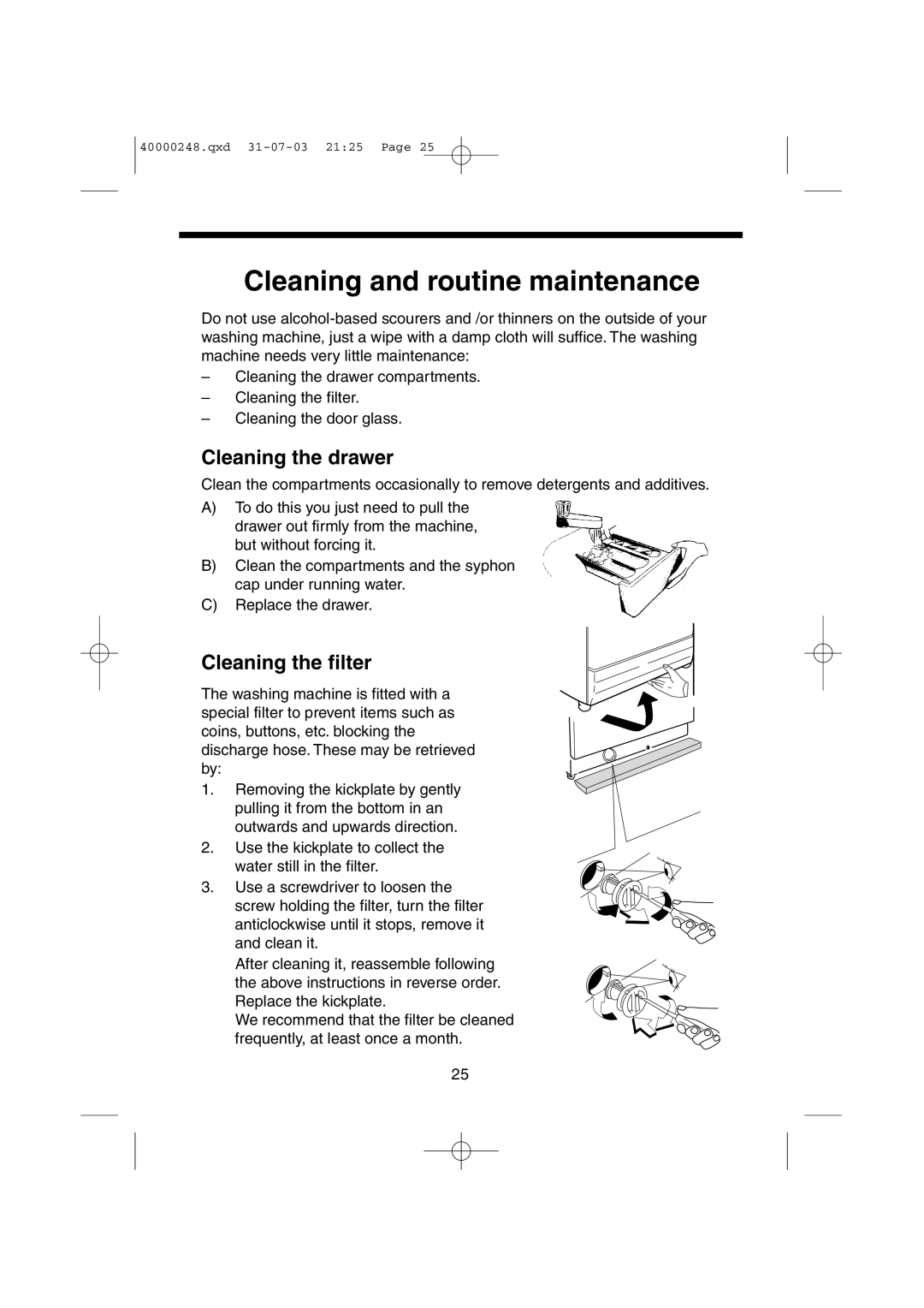 Hoover HC6 145M, HC6 150M manual Cleaning and routine maintenance, Cleaning the drawer, Cleaning the filter 