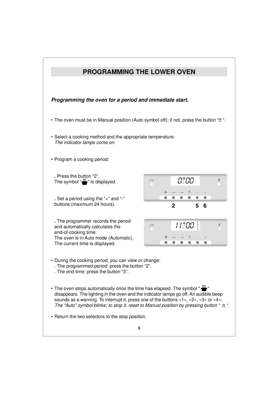 Hoover HDO 885, HDO 889 manual Programming the Lower Oven, Programming the oven for a period and immediate start 