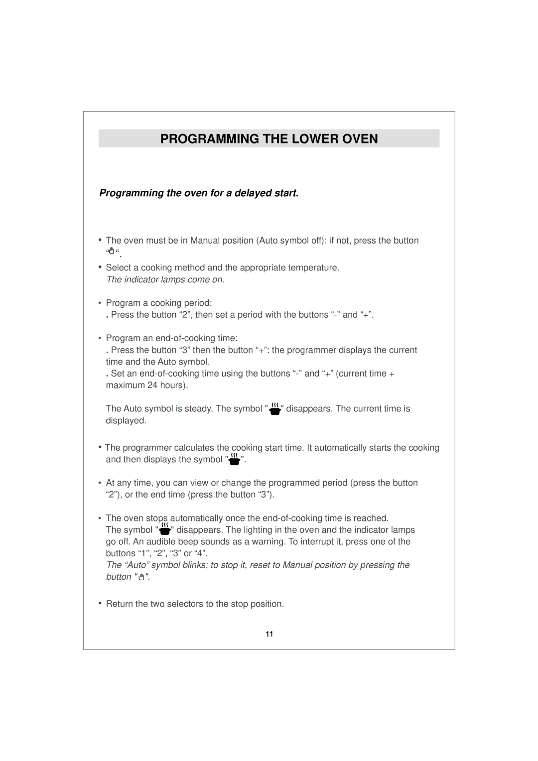 Hoover HDO 885, HDO 889 manual Programming the oven for a delayed start 