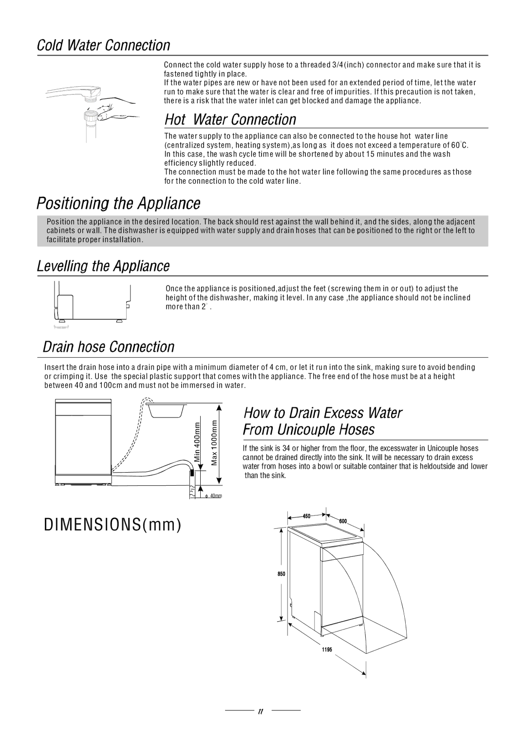 Hoover HEDS1064-80 manual DIMENSIONSmm 