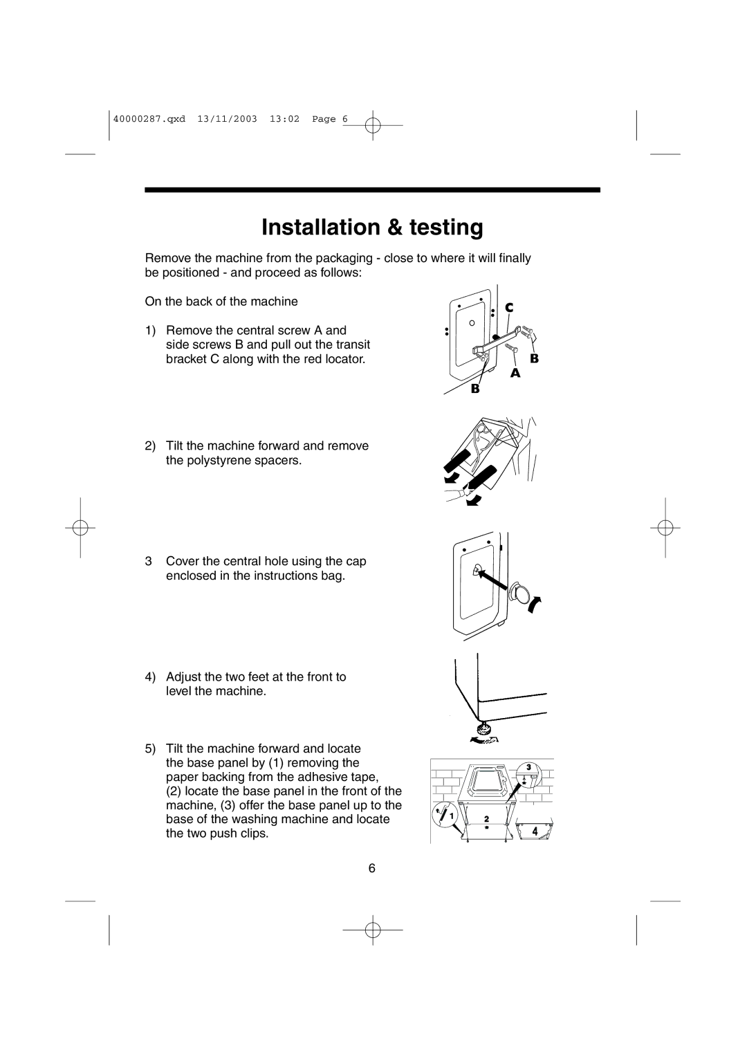 Hoover HF7 160E manual Installation & testing 