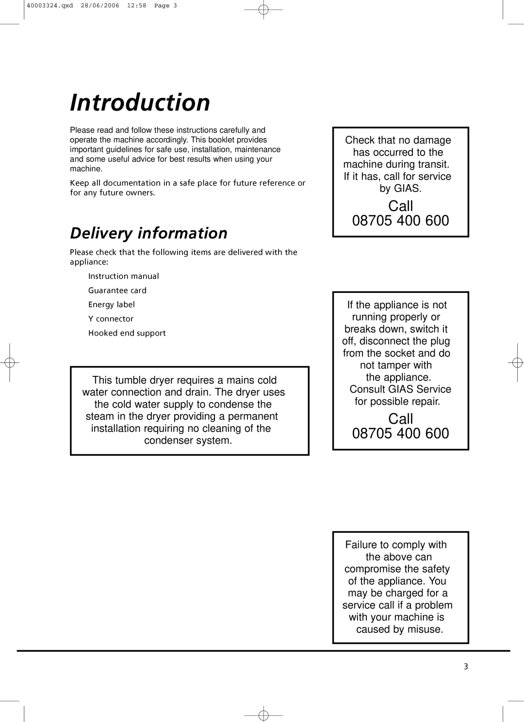 Hoover HHD780 X manual Introduction, Delivery information 