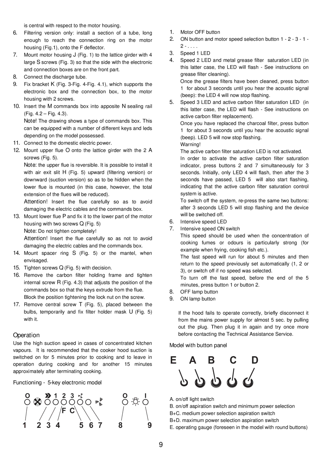 Hoover HHI 694 manual Operation, Functioning 5-key electronic model 