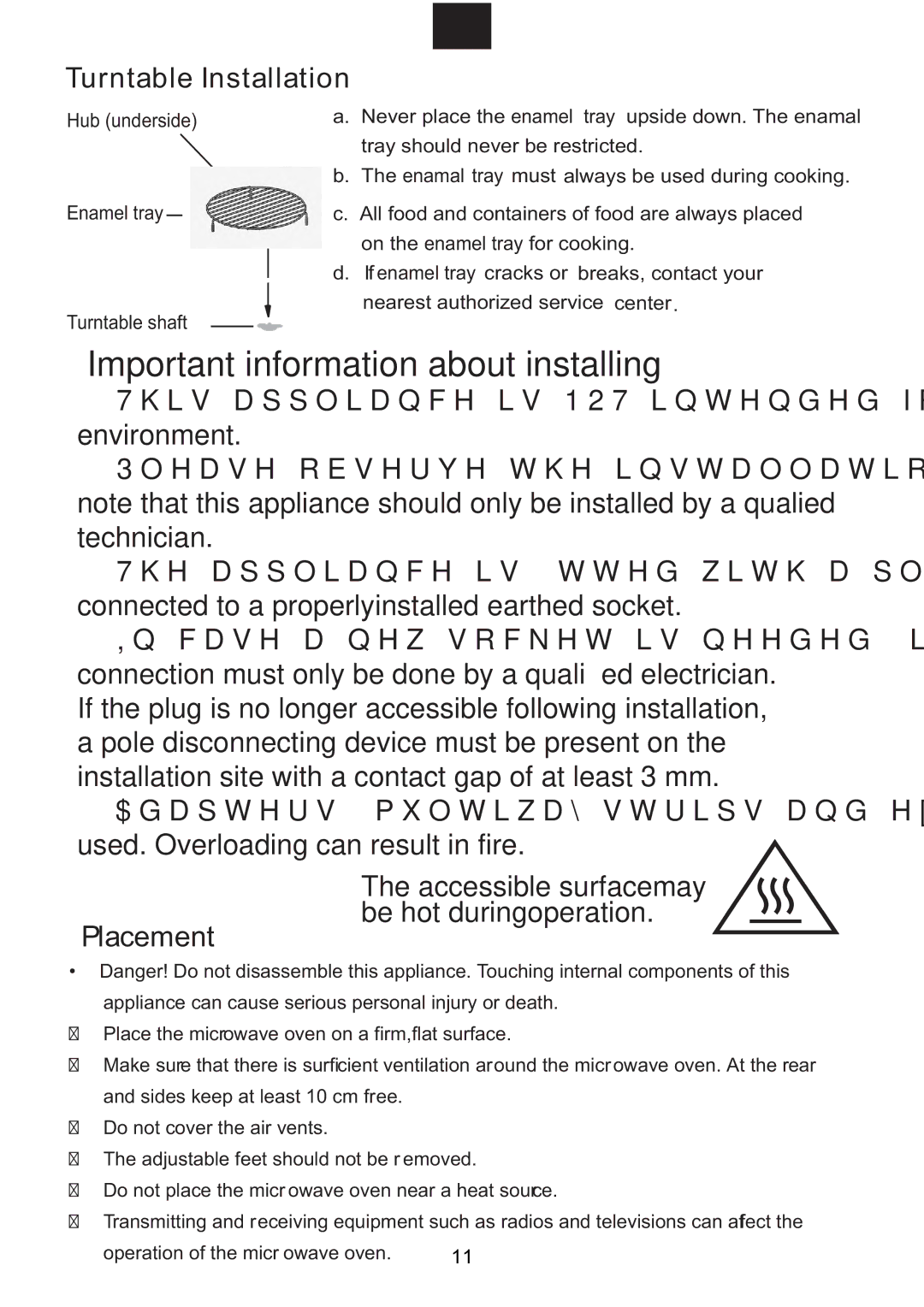 Hoover HMC440TX manual Important information about installing 