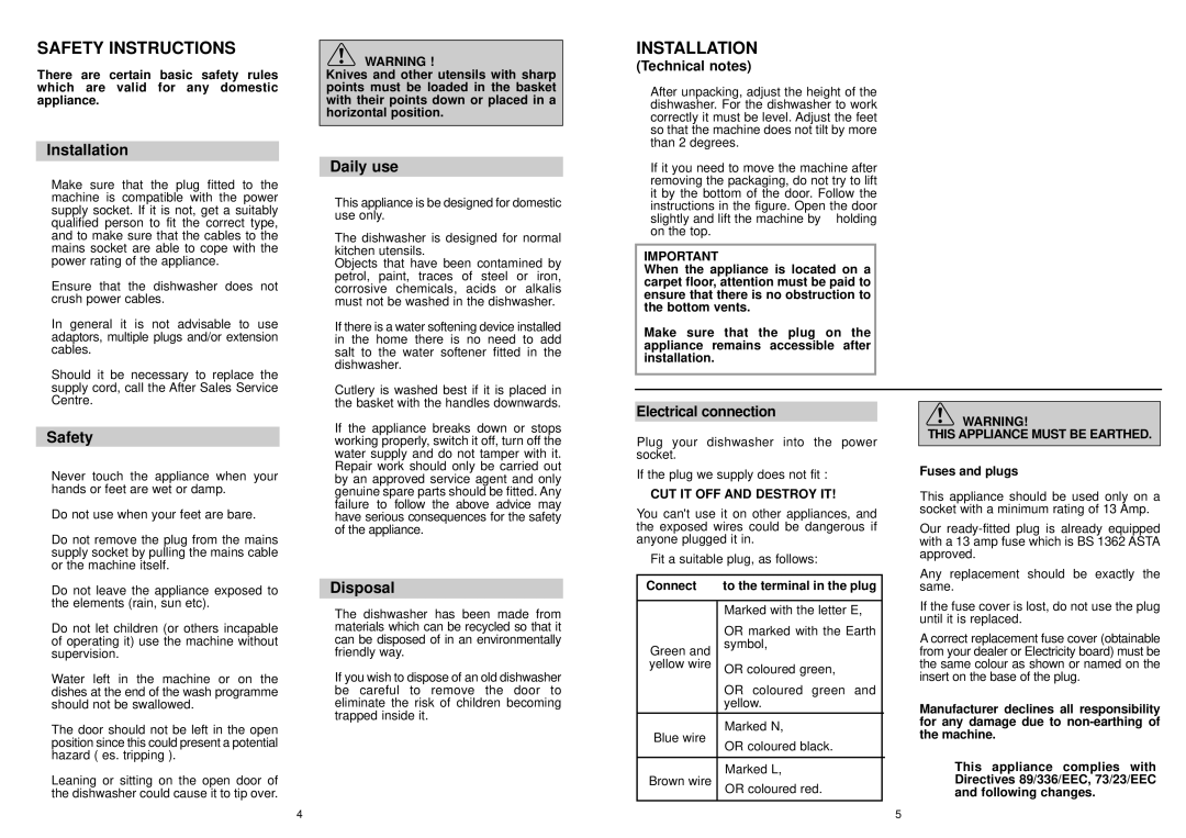 Hoover HND 615 SI manual Safety Instructions, Installation 